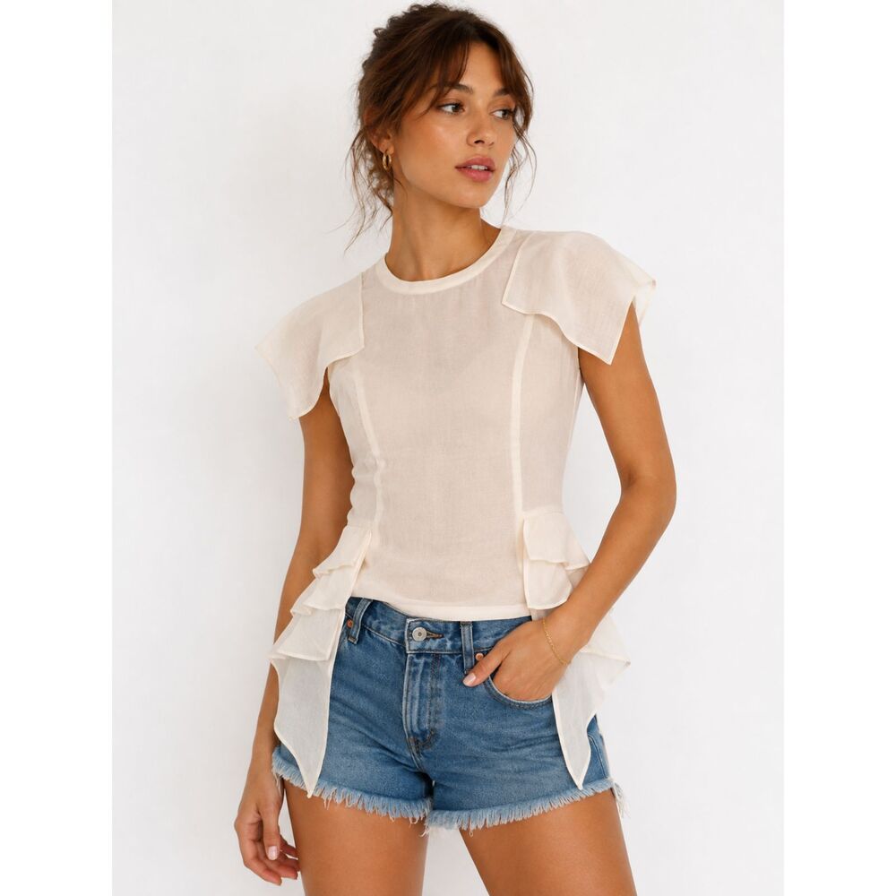SAINT ART Tiered Semi-Sheer Blouse Off-White Small